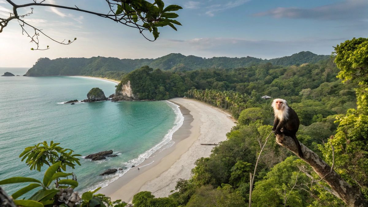 Costa Rica coastline with capuchin monkey
